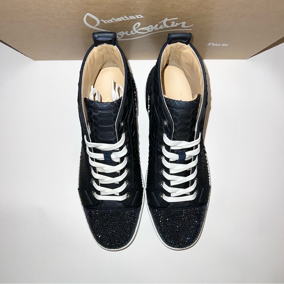 Christian Louboutin Louis P Strass Flat VV Python in Navy/Marine - Picture 6 of 10